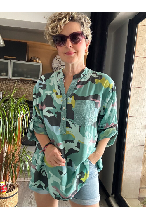 Panino İthal Kamuflaj Desen Gömlek Mint