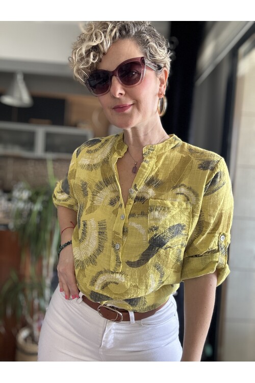 Picci Fırça Desen Sarı Desenli İtalyan Gömlek