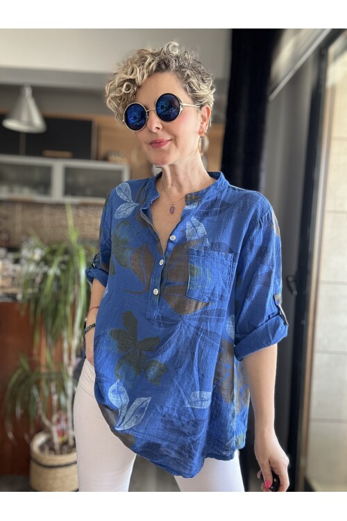 Picci Yaprak Desen Sax Desenli İtalyan Gömlek
