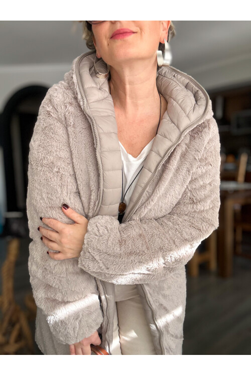 Ping İthal Çift Taraflı Anorak Peluş Uzun Mont Taş Renk