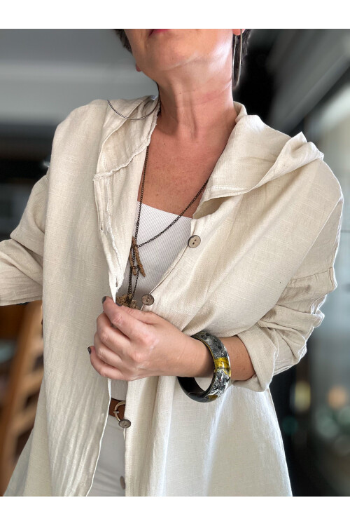 Que Tasarım Arka Star Pul Detay Kapşon Ceket Ekru