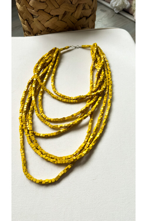 Sarı Tahta Otantik Sekiz Sıra Kolye