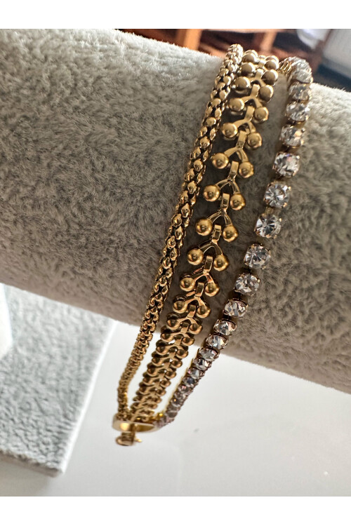 Wifi Üçlü Taş Detay Çelik Bileklik