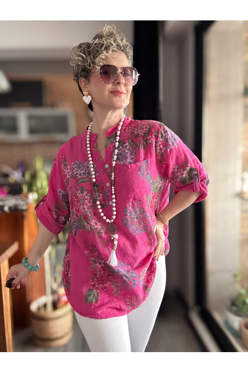 Alto Ortanca Desen İtalyan Gömlek Fuşya