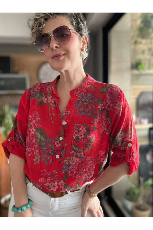 Alto Ortanca Desen İtalyan Gömlek Kırmızı