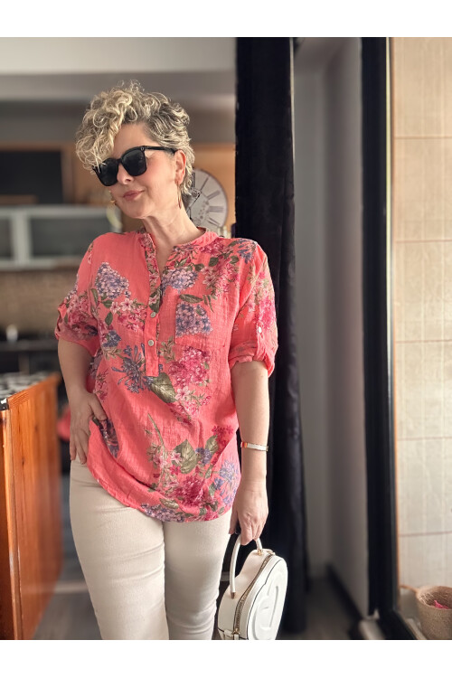 Alto Ortanca Desen İtalyan Gömlek Mercan