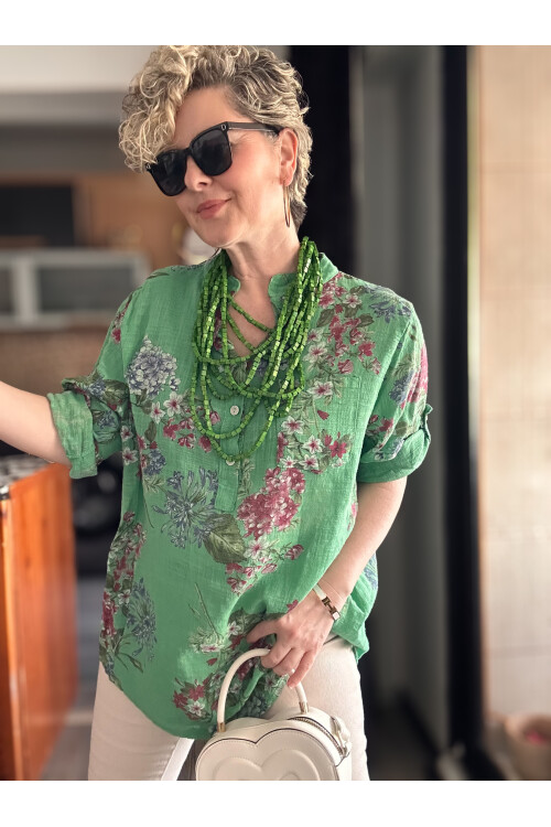 Alto Ortanca Desen İtalyan Gömlek Yeşil