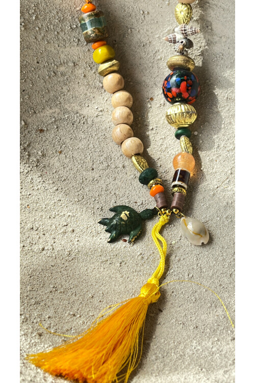 Asorn Pirinç Cam Etnik Kolye