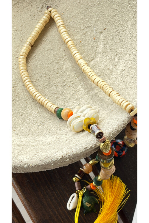 Asorn Pirinç Cam Etnik Kolye