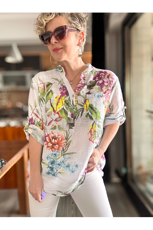 Belize Desen İtalyan Gömlek Beyaz