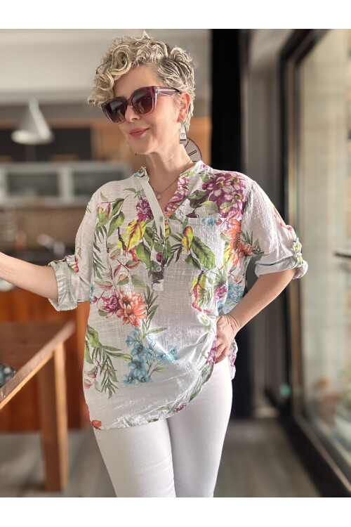 Belize Desen İtalyan Gömlek Beyaz