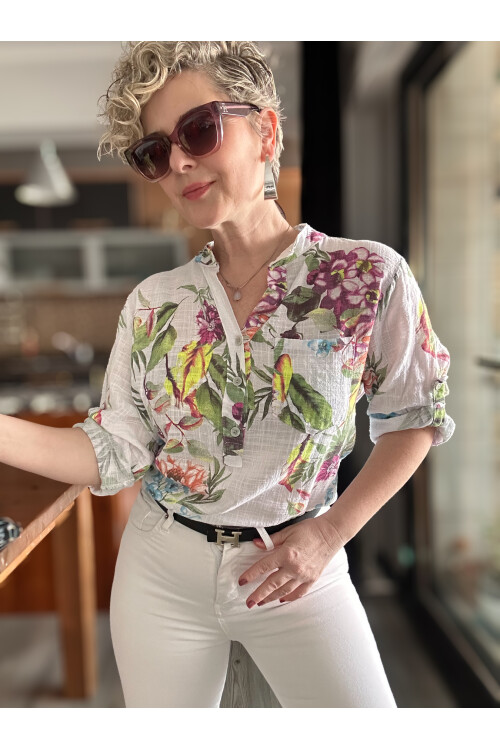 Belize Desen İtalyan Gömlek Beyaz