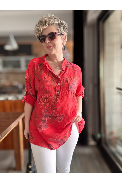 Belize Desen İtalyan Gömlek Kırmızı