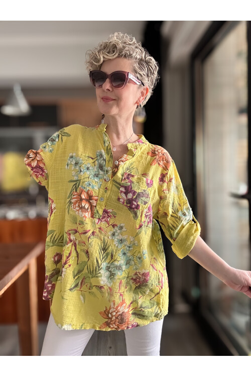 Belize Desen İtalyan Gömlek Sarı