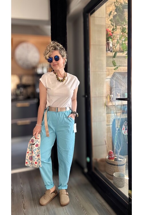 Betty İtalyan Balon Kemerli Pantolon Bebe Mavi