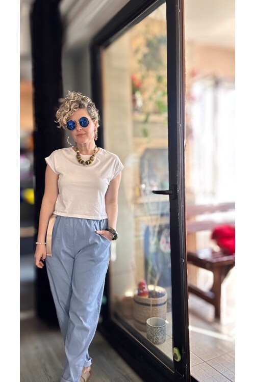 Betty İtalyan Balon Kemerli Pantolon İndigo