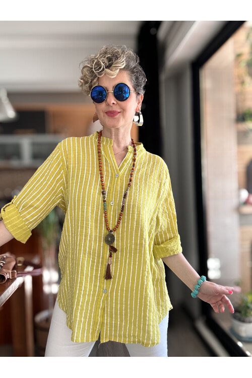 Bippa Çizgili Desen İtalyan Gömlek Sarı