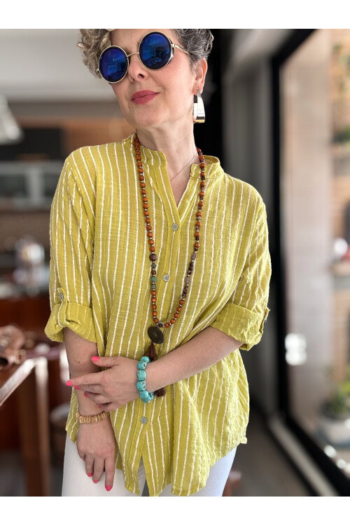 Bippa Çizgili Desen İtalyan Gömlek Sarı