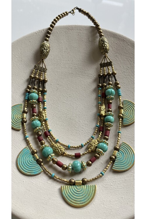 Bubo Pirinç Cam Çoklu Etnik Kolye