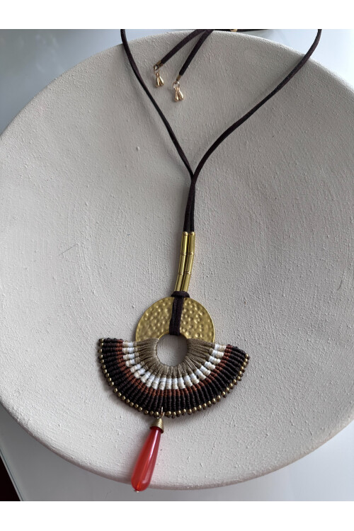 Chaka Etnik Doğal Taş Kolye Kahve