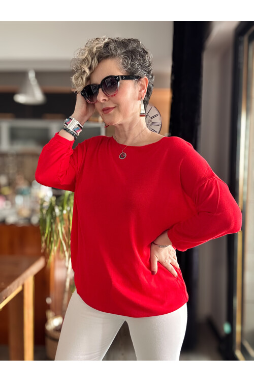 Cuppa Yuvarlak Yaka Mevsimlik Kırmızı Basic Triko