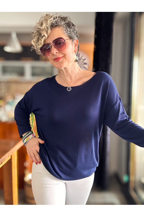 Cuppa Yuvarlak Yaka Mevsimlik Lacivert Basic Triko