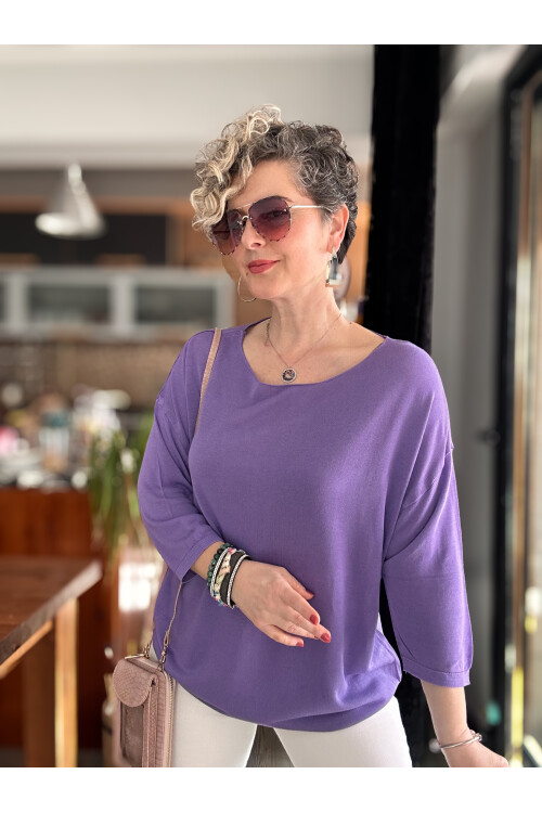 Cuppa Yuvarlak Yaka Mevsimlik Mor Basic Triko