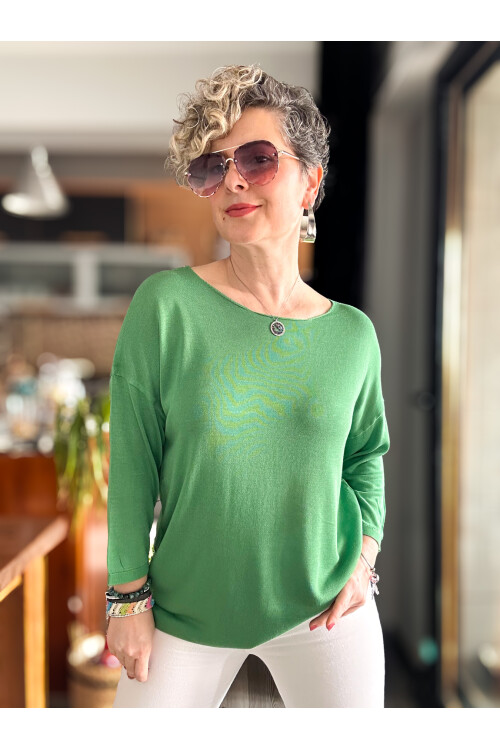 Cuppa Yuvarlak Yaka Mevsimlik Yeşil Basic Triko