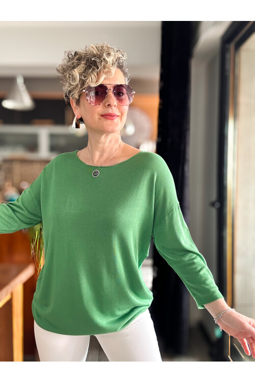 Cuppa Yuvarlak Yaka Mevsimlik Yeşil Basic Triko