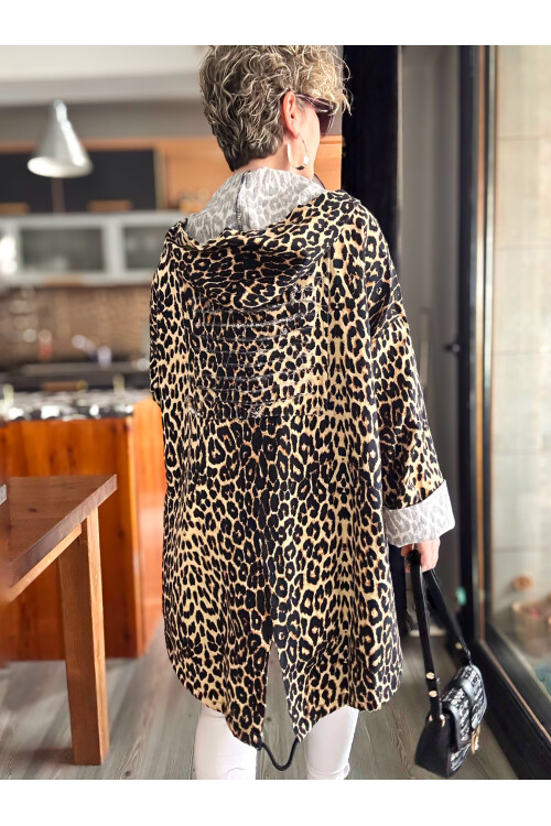 Dazza Tasarım Leopar Desen Sırt Pul Detay Ceket
