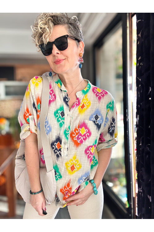 Diga Seramik Desen İtalyan Gömlek Beyaz