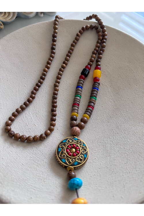 Dimen Doğal Taş Etnik Bambu Kolye