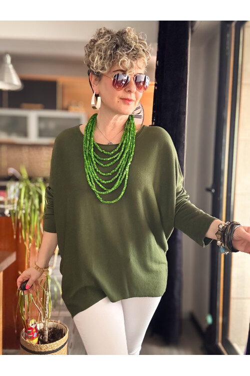 Eddi Soft İtalyan Tasarım Triko Bluz Military