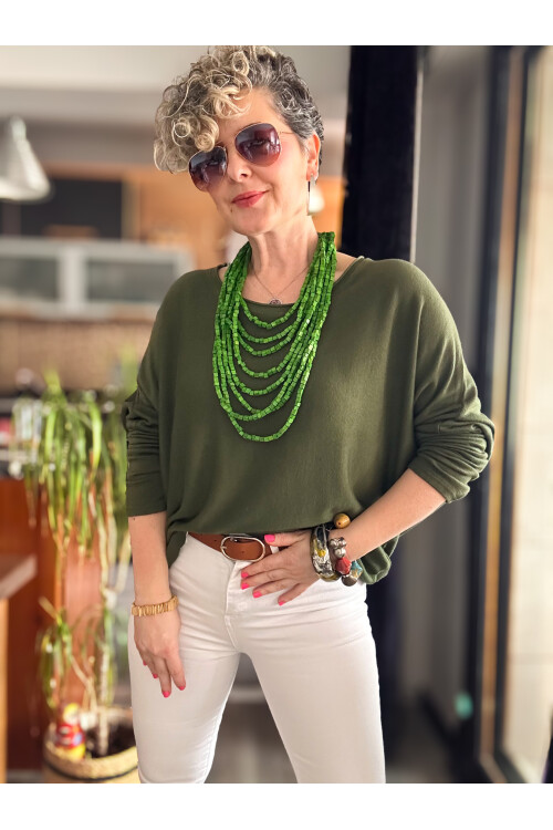 Eddi Soft İtalyan Tasarım Triko Bluz Military