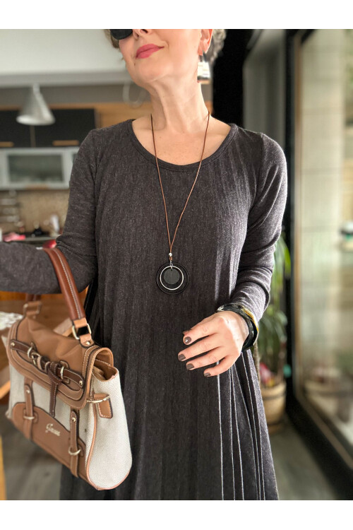 Fabro İtalyan Kolyeli Pilise Detay Elbise Antrasit