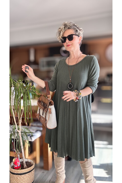 Fabro İtalyan Kolyeli Pilise Detay Elbise Haki