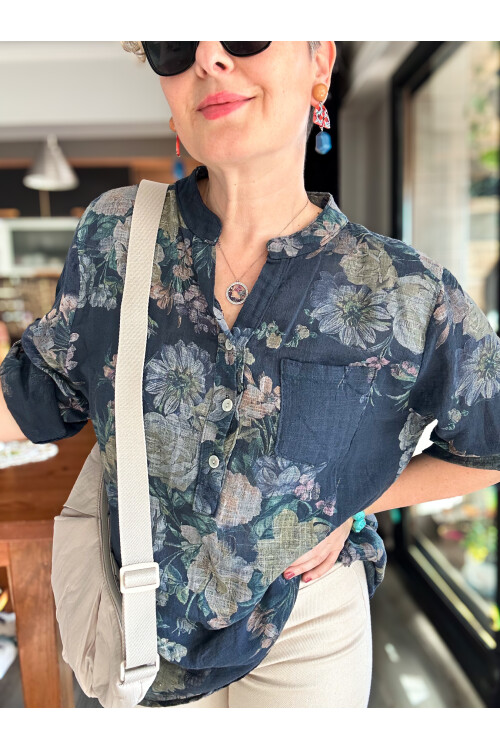 Felice Gül Desenli İtalyan Gömlek Lacivert