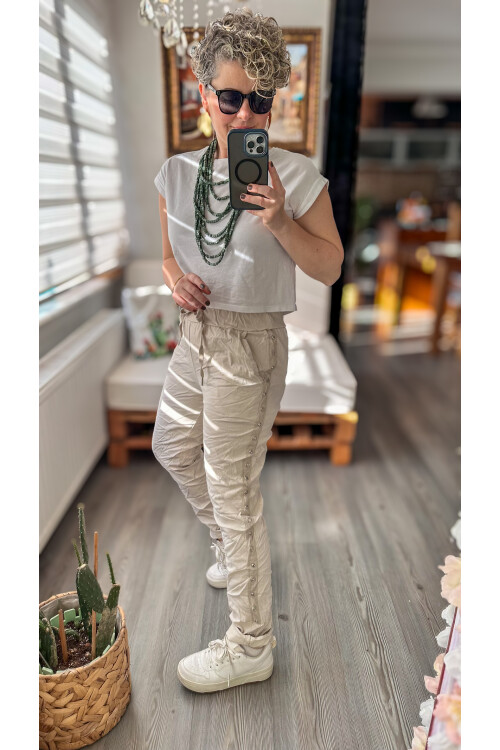 Felisa  İtalyan Sihirli Zımba Detay Pantalon Beige