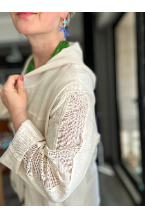 Feliz Yıldız File Detay Pul İşleme Hırka Ceket Ekru