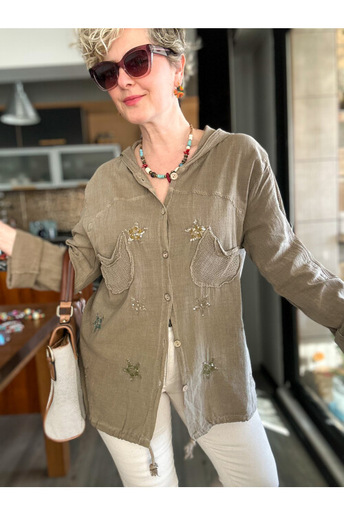 Feliz Yıldız File Detay Pul İşleme Hırka Ceket Vizon