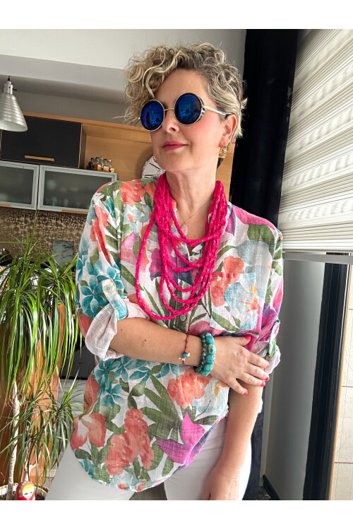 Felli Zambak Desen Desenli İtalyan Gömlek Beyaz