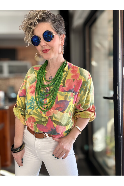 Felli Zambak Desen Desenli İtalyan Gömlek Sarı