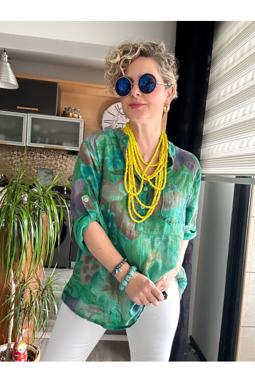 Felli Zambak Desen Desenli İtalyan Gömlek Yeşil