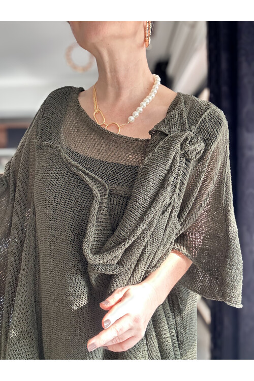 Fergi Bohem Asimetrik Merserize File Bluz Haki