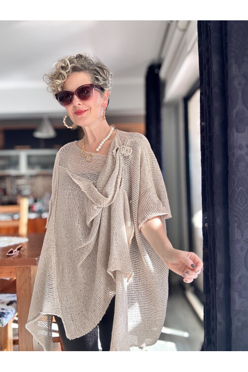 Fergi Bohem Asimetrik Merserize File Bluz Vizon