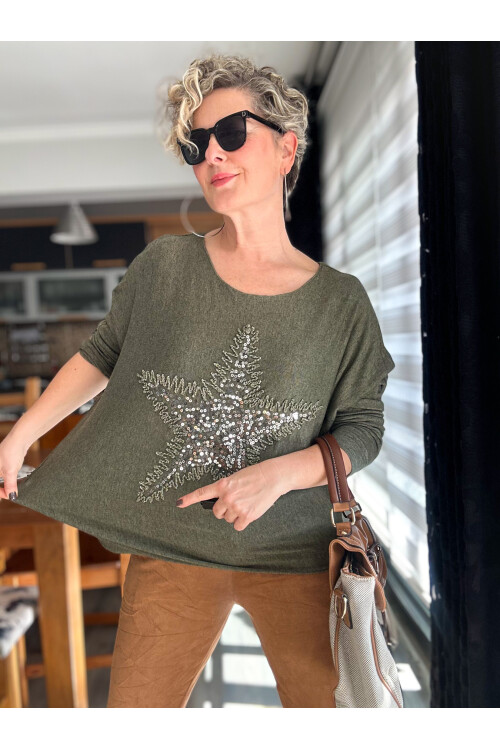 Festa İtalyan Yıldız Pul Detay Triko Haki