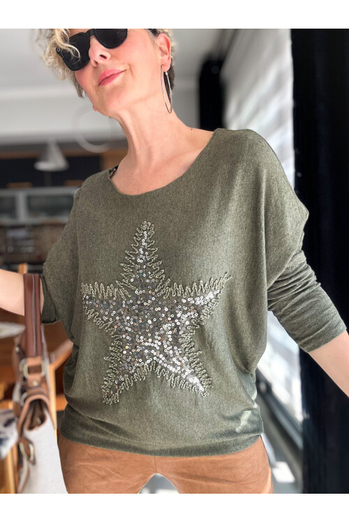 Festa İtalyan Yıldız Pul Detay Triko Haki