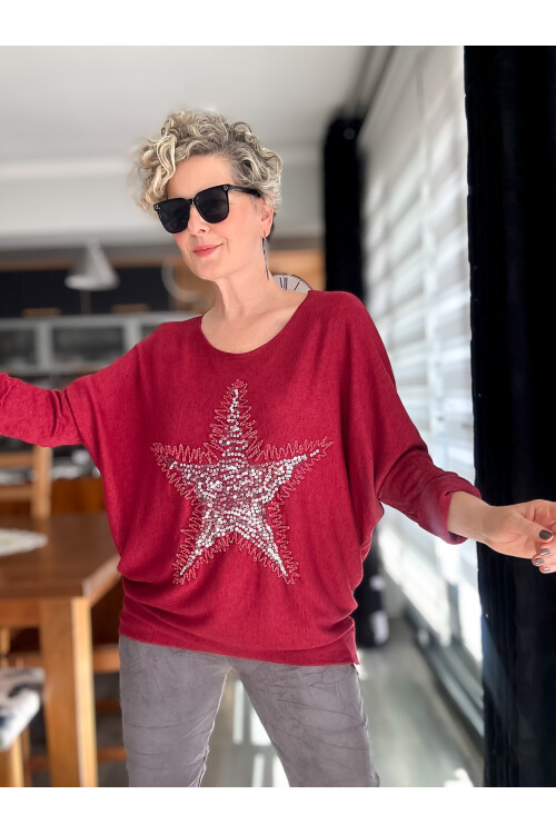 Festa İtalyan Yıldız Pul Detay Triko İndian Red