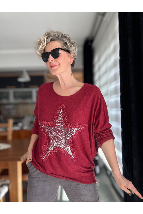 Festa İtalyan Yıldız Pul Detay Triko İndian Red