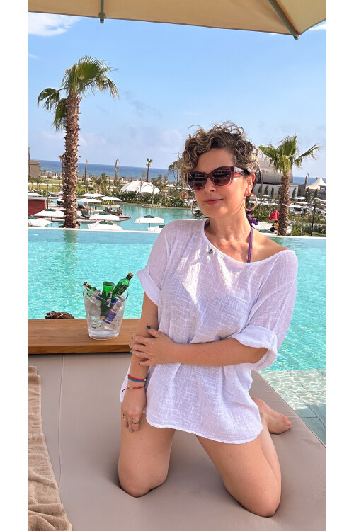 Fezza İthal Kolyeli Tasarım Bluz Beyaz